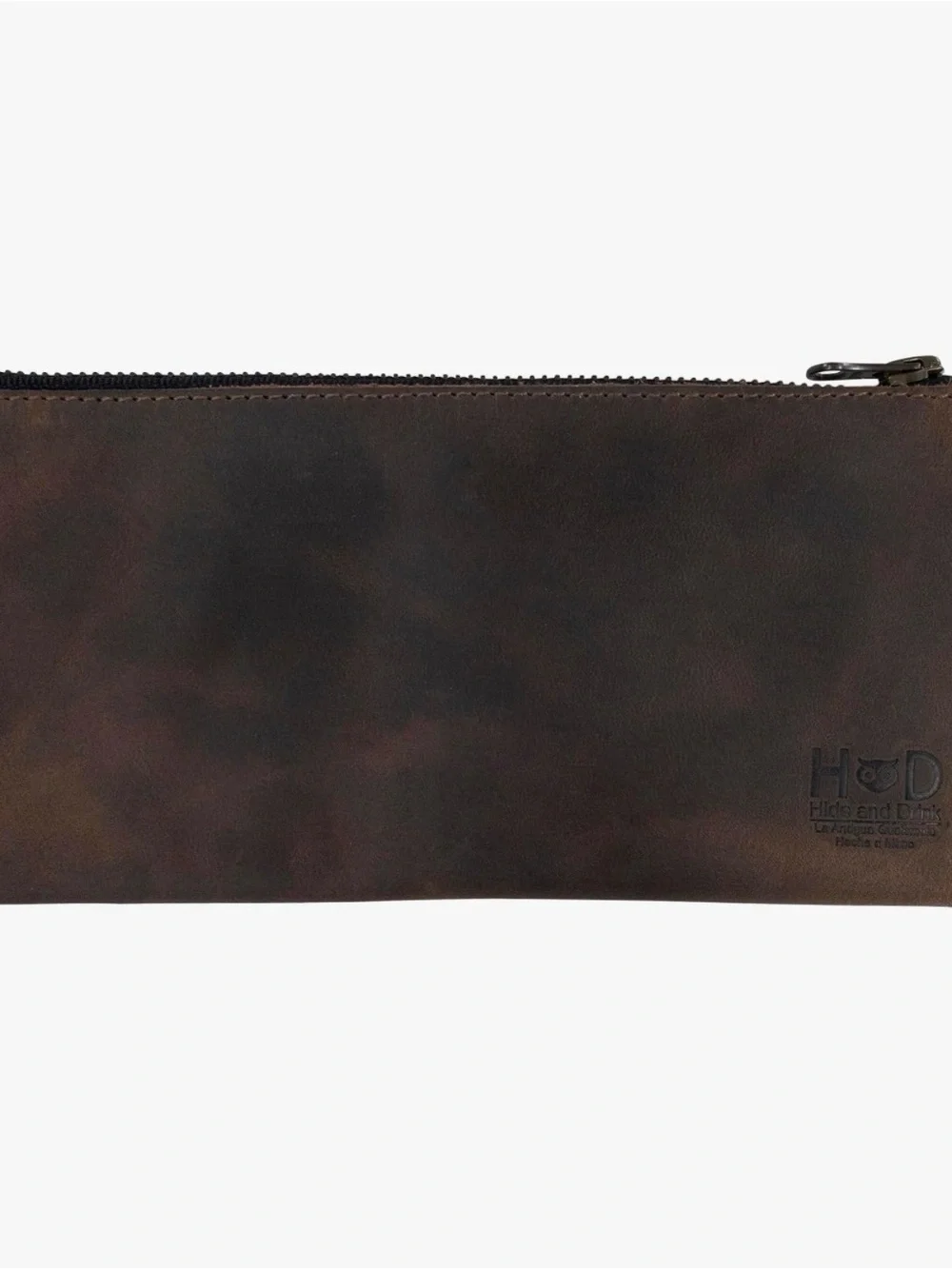 Men's Black Leather Zip Wallet with Leather Tag Accent